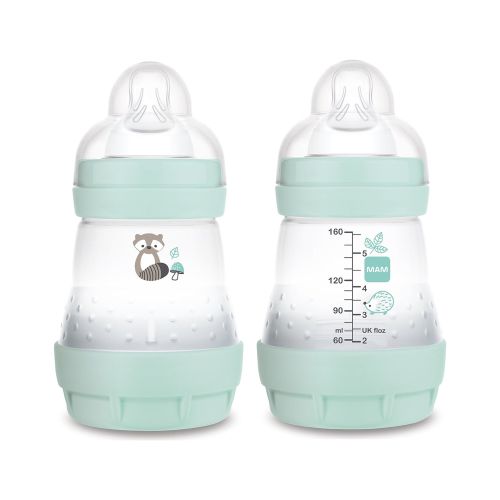 MAM Easy Start Anti-Colic Matte Bottle 5 oz (2-Count), Baby Essentials, Slow Flow Bottles with Silicone Nipple, Baby Bottles for Baby Girl, Sage