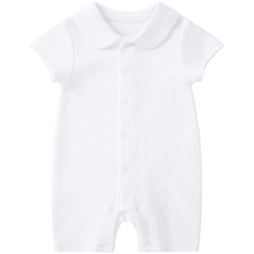 pureborn Unisex Baby Jumpsuit Infant Boys Girls Cotton Spring Fall Romper One-Piece Coverall Baptism Outfit White 0-24 Months