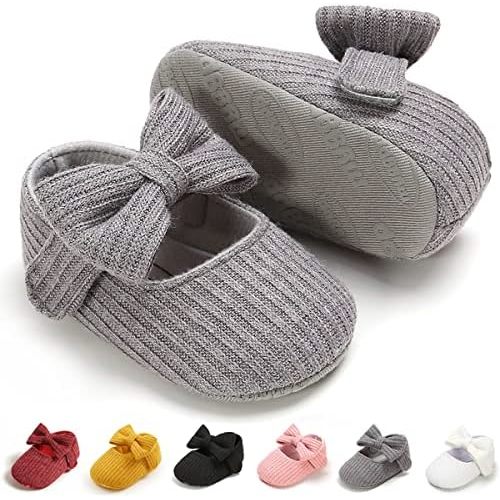 Baby Girls Mary Jane Flats with Bowknot Flowers Soft Newborn Infant First Walkers Crib Shoes Wedding Party Christmas Dress Shoes