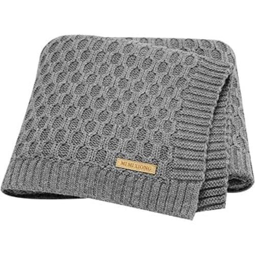 Baby Blanket Boy Girl Knit Soft Swaddle Receiving Blankets for Newborn Nursery Infant Crib Stroller Grey 30 x 40 Inch