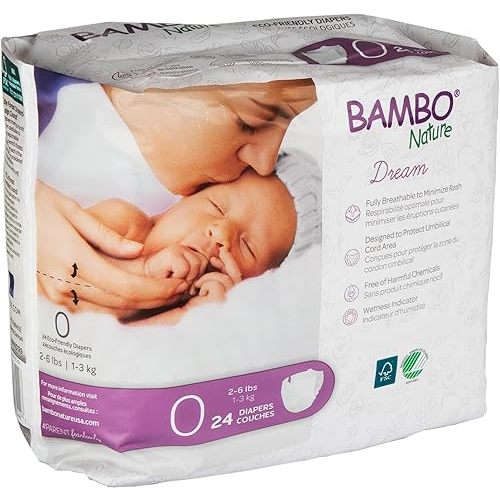 Bambo Nature Hypoallergenic Baby Diapers, Eco-Labeled Diapers, Enhanced Leakage Protection, Totally Chlorine-Free, Skin Friendly, and Super Absorbent - Size 0 (24 Count)