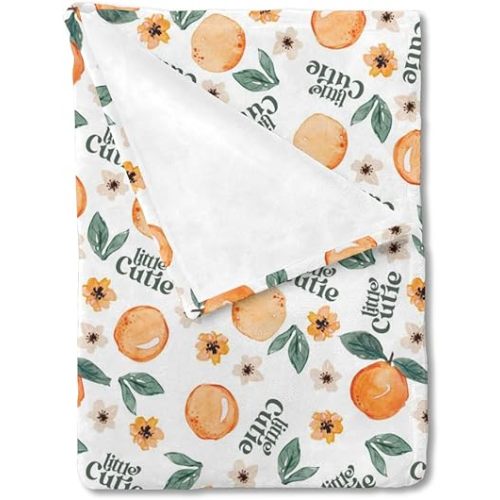 Watercolor Orange Fruit Little Cutie Baby Blanket for Girls Gift, Retro Summer Vibe Floral Flannel Fleece Nursery Bed Blankets, Vintage Soft Lightweight Newborn Infant Toddler Kid Crib Bedding 40 x 50
