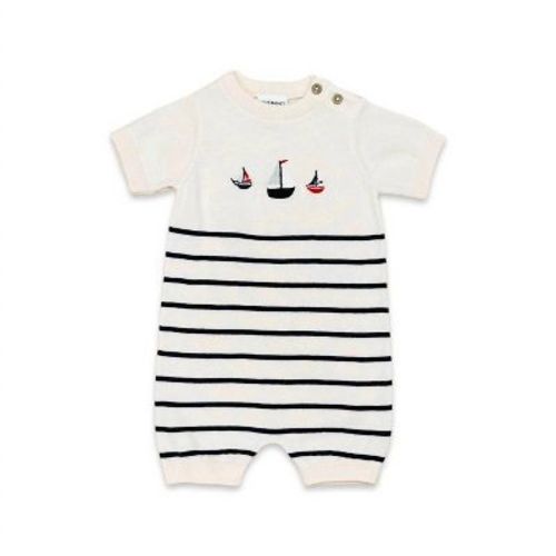 Boy's Kids' Sailboat Embroidered Knit Romper - Viverano Organics 0-3m