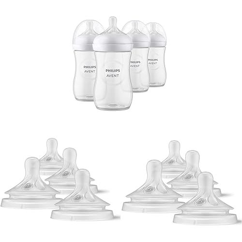 Philips AVENT Natural Baby Bottles with Natural Response Nipples, Clear, 4pk (9oz) + 4pk (Flow 4) + 4pk (Flow 5)