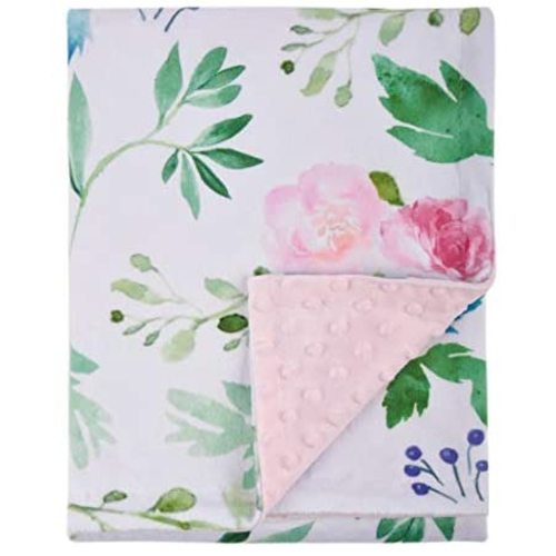 Baby Blanket for Girls Super Soft Double Layer Minky with Dotted Backing, Receiving Blanket with Pink Floral Multicolor Printed Blanket 30 x 40 Inch(75x100cm)