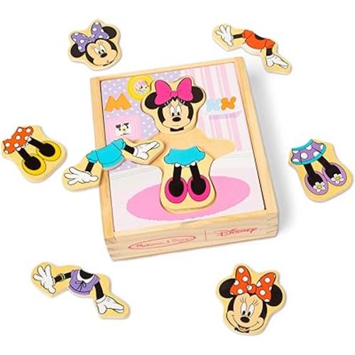 Melissa & Doug Disney Minnie Mouse Mix and Match Dress-Up Wooden Play Set (18 pcs) - Minnie Mouse Toys for Disney Fans, Minnie Mouse Fashion Puzzle Toy, Travel Toys for Kids Ages 3+