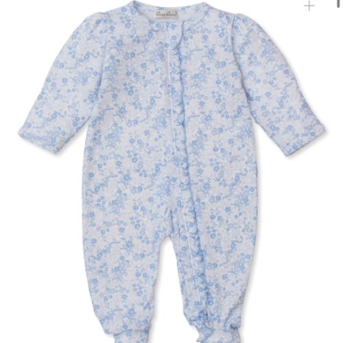 Old English Roses Blue Zip Footie 3-6mos