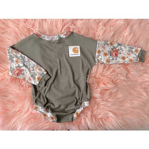 Floral carhartt romper/ toddler clothing/ baby clothing/vintage / boho / trendy / sparkle/ handmade/ custom baby clothes / romper /leotard