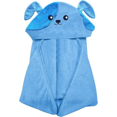 YOYOO Baby Bath Towel – Viscose Derived from Bamboo, Baby Hooded Towels - Newborn Essential Cute Blue Dog-Perfect Baby Registry Gifts for Boy Girl