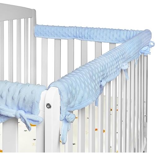 Upgraded 3-Pcs Velvet Crib Rail Covers for Teething, Buttery Soft Rail Edge Protector Strip for Protect Baby Teeth and Save Rails, Fits 52" x 28" Full-Size Crib with Narrow Guardrails, Blue