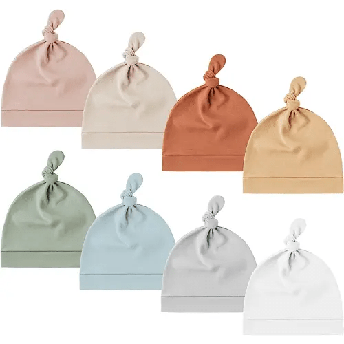 Konssy 8 Pack Baby Newborn Hats Set Knot Beanie Hats Soft for Infant Baby Girls Boys Caps 0-6 Months