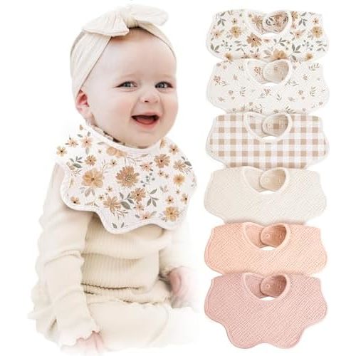 Konssy Muslin Baby Bibs 100% Cotton Absorbent Bandana Drool Bibs for Teething and Drooling, 6-Pack for Baby Boys & Girls