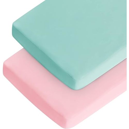 Crib Sheets Girl, 2 Pack Baby Crib Sheets for Standard Crib Mattress & Toddler Bed Mattress, Snug Fit Breathable Soft Fitted Crib Sheet, Crib Sheets, Blue & Pink