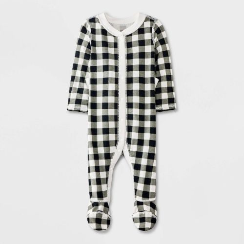 Baby Adaptive Long Sleeve Pajama Romper - Cat & Jack™ Off-white/black 0-3m