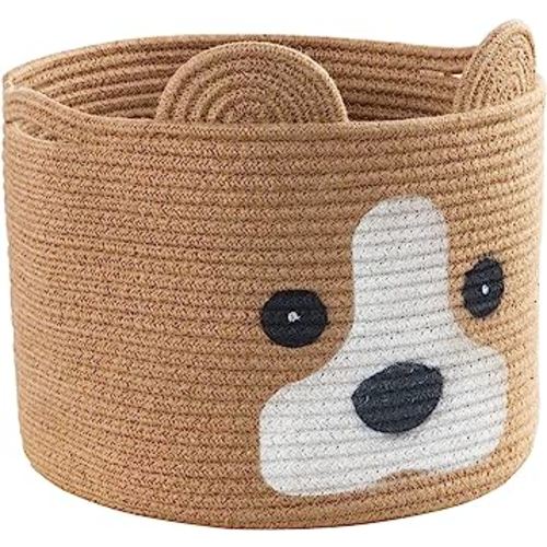 Dog shaped Basket, Large Woven Cotton Rope Animal Storage Basket for Kids, Baby Laundry Basket for Toys, Towels, Blanket, Clothes | Dogs Gift Basket - 16" L×12" H, Jute