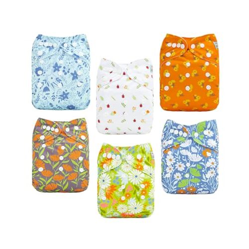 ALVABABY Baby Cloth Diapers 6 Pack with 12 Inserts Cloth Diaper Covers Adjustable Washable Reusable for Baby Girls and Boys