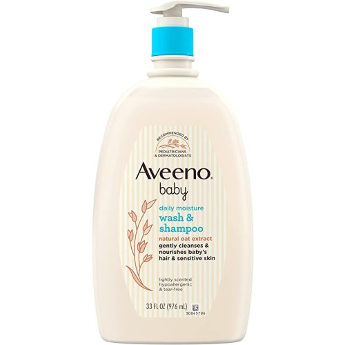 Aveeno Baby Daily Moisture Body Wash & Shampoo with Natural Oat Extract, Hypoallergenic, Tear-Free, Paraben-Free, pH-Balanced Formula For Sensitive Hair & Skin, 33 fl oz