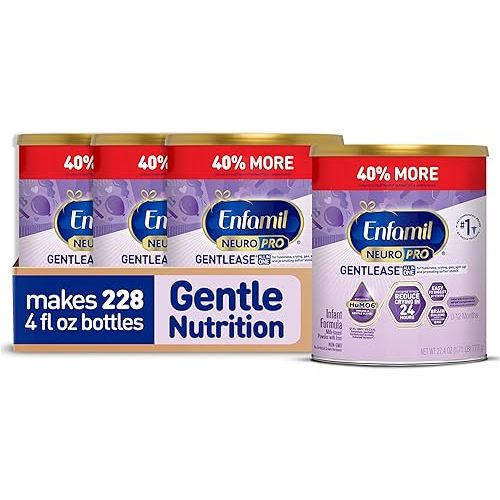 Enfamil NeuroPro Gentlease Baby Formula, Brain Building DHA, HuMO6 Immune Blend, Designed to Reduce Fussiness, Crying, Gas & Spit-up in 24 Hrs, has Prebiotics to Promote Softer Stools, Baby Milk, 35.2 Oz (Pack of 4)