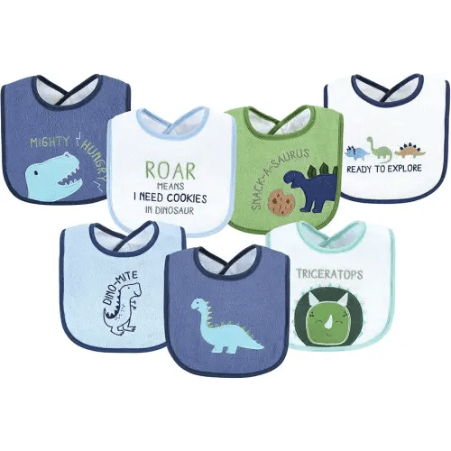 Hudson Baby Unisex Baby Cotton Terry Drooler Bibs with Fiber Filling, Boy Dino, One Size