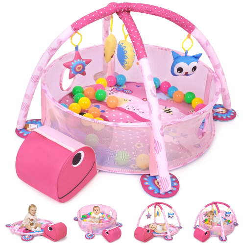 babyeap 3-in-1 Baby Activity Gym, Tummy Time Play Mat with Hanging Toys and Ocean Balls, 0-36 Months