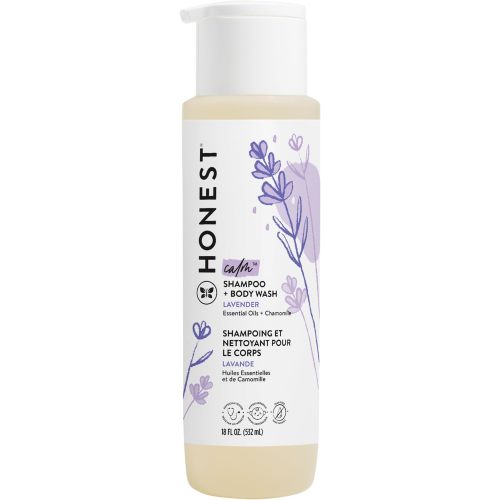 The Honest Company 2-in-1 Cleansing Shampoo Body Wash Gentle for Baby, Naturally Derived, Tear-free, Hypoallergenic, Lavender Calm, 18 fl oz