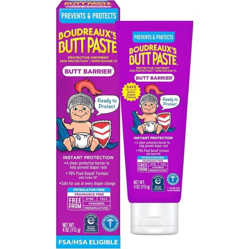 Boudreaux’s Butt Paste Barrier Ointment, Preventive Dimethicone Diaper Rash Cream, 4 Oz Tube
