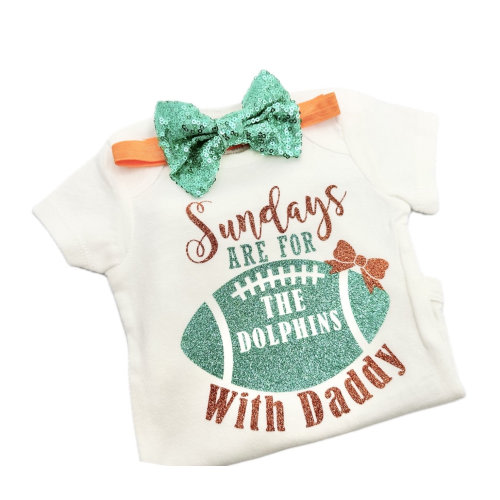 Sundays for The dolphins, sundays are for football, football outfit, baby football outfit, cutest dolphins fan, fathers day gifts, dolphins