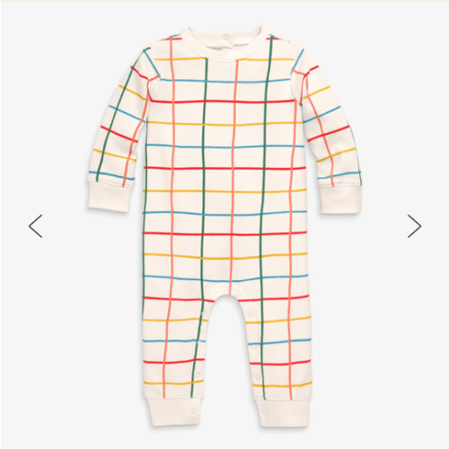 Baby sweatshirt romper in rainbow grid | Primary.com size 6-9 months