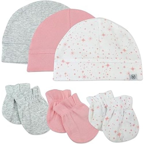 HonestBaby Multipack Baby Cap Hats and Mitts Sets No Scratch Mittens 100% Organic Cotton for Newborn Boys, Girls, Unisex