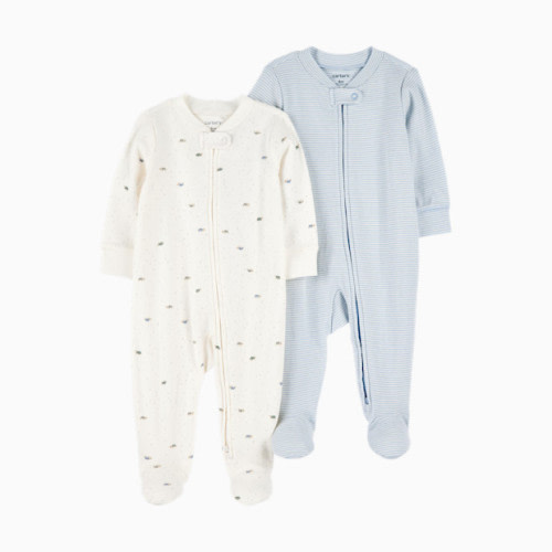 2-Way Zip Cotton Sleep & Plays (2 Pack) - Cream Blue