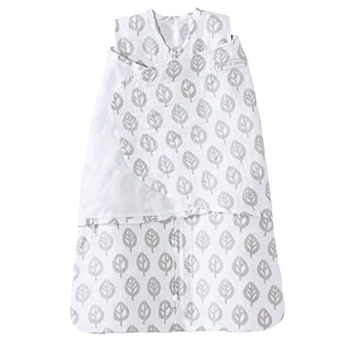 HALO 100% Cotton Muslin Sleepsack Swaddle, 3-Way Adjustable Wearable Blanket, TOG 1.5, Grey Tree Leaf, Newborn, 0-3 Months