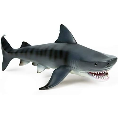 EOIVSH 11 Inch Large Tiger Shark Toy, Plastic Ocean Animal Figurine Realistic Sea Creature Figure Educational Toy Great for Bath Pool Toy, Cake Topper, Party Favor
