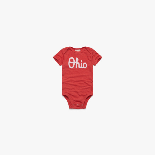 Script Ohio Baby One Piece- Red/White Ink - size 3-6 months