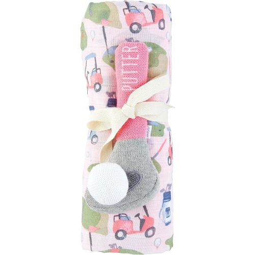 Mud Pie Pink Golf Swaddle and Rattle