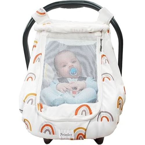 Car Seat Covers for Babies, Large Window Baby Car Seat Covers, Stretchy Carseat Canopy with Breathable Peekaboo, Kick-Proof & Windproof Infant Carseat Cover for Boys Girls