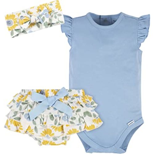 Gerber Baby-Girls 3-Piece Short Sleeve Onesies, Diaper Cover & Headband Set