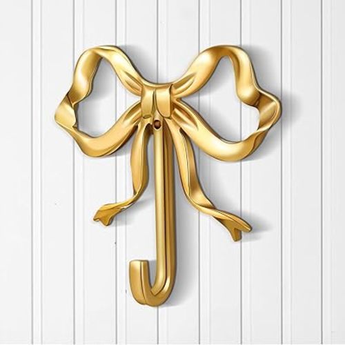 1 Pcs Gold Bow Wall Hooks Brass Coquette Bow Hooks for Coats Hats Bags Bath Towels Robes Vintage Room Decor Office Kitchen Hallway Bathroom Nursery Decorations (L)