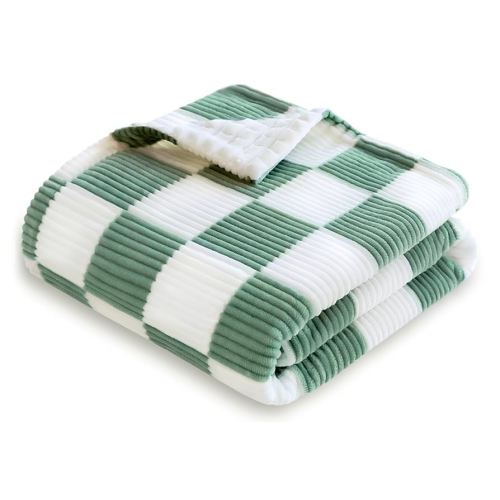 HOMRITAR Checkered Baby Blanket for Boys Sage Green Comfy Durable Corduroy Toddler Blankets with Double Layer 3D Square Grid Backing, Reversible Lightweight Bed Blanket for Infant Newborn 30 x 40 Inch