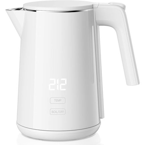 Electric Kettle, 1.0L 1200W Fast Heat with Auto Shut-Off, Boil-Dry Proof, 7 Temperature Control Teapot, Double Wall Stainless Steel Water Boiler Heater, 4H Keep Warm, Cool Touch Coffee Tea Pot, White