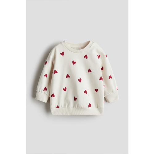 Cotton Sweatshirt, Crew-neck, Long sleeve, White/hearts