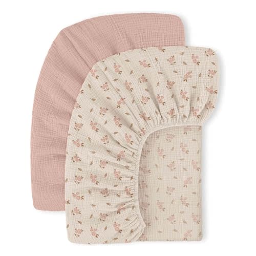 Mi Flor Muslin Crib Sheets – Fitted Crib Sheet 52"x28"x8" – 2 Pack Soft & Breathable Cotton Baby Sheets, Crib Sheets for Boys & Girls, Standard Crib Mattress, CPC Certified