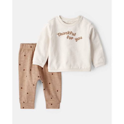 Baby 2-Piece Acorn Thanksgiving Print Cotton Long-Sleeve Tee & Pant Set - White - Carter's | Carter's