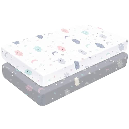 Yoofoss Baby Crib Sheets for Boys Girls, Fitted Crib Sheet 2 Pack for Standard Crib and Toddler Mattress, Super Soft Microfiber Baby Sheet 28x52x8in(Cloud)
