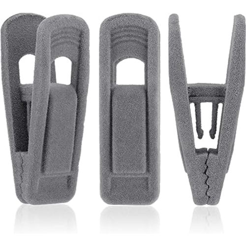 Tinfol Gray Velvet Hanger Clips Pack of 24, Pants Hanger Velvet Clips, Premium Large Opening Clip Strong Finger Flocked Clip Perfect for Use with Slim-line Clothes Velvet Hangers