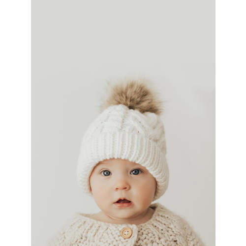 Winter White Pom Pom Beanie Hat