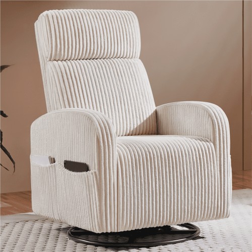 Renwick Corduroy Swivel Glider Chair for Living Room, All Ages, Beige