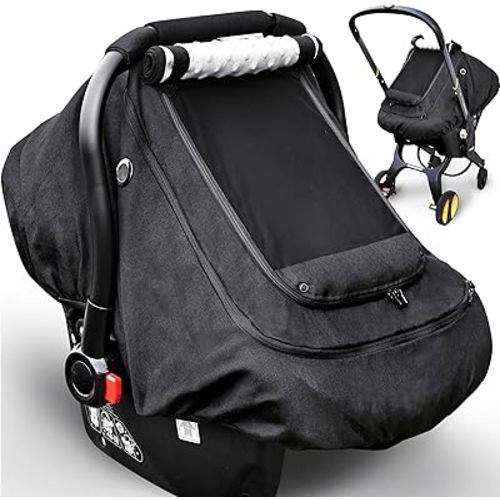 Waterproof Baby Car Seat Cover,YVMVDV Patented Cold Weather Carseat Cover for Babies,Infant Car Seat Cover Canopy for Boy Girls,Windproof Car Seat Canopy, Keeps Babies Warm and Cozy Black