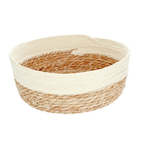 Woven Straw Round Basket, cream, 11.8x11.8 in.