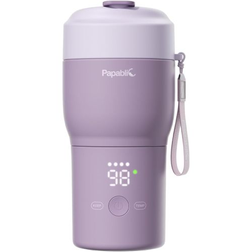 Papablic Portable Bottle Warmer Pro for Travel – Fast Heating, Built-in Sterilizer, 30W Fast Charge, 5-Temp Control, Easy-Clean Wide Mouth, Baby Milk Warmer for Breastmilk & Formula, Lilac Purple