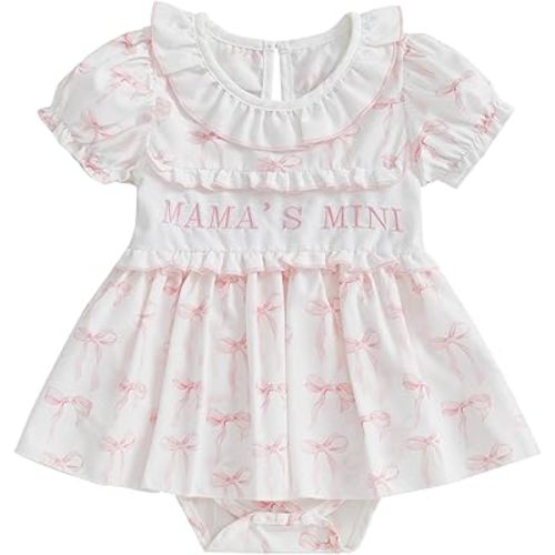 MoZiKQin Baby Girl Ruffle Romper Newborn Bowknot Dress Short Sleeve Doll Collar Skirt Hem Bodysuit Boutique Clothing